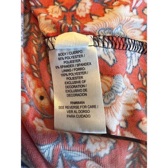 Sandra Darren red blue maxi halter handkerchief floral stretchy medium dress - Picture 6 of 7